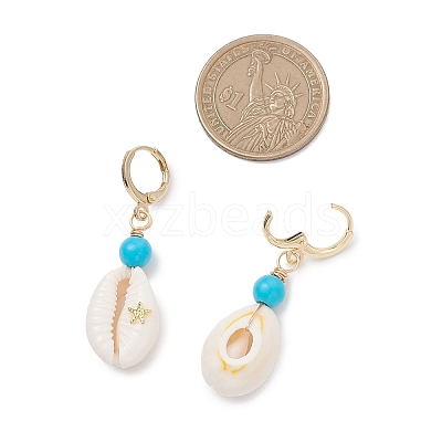 Synthetic Turquoise & Shell Leverback Earrings EJEW-JE06880-1