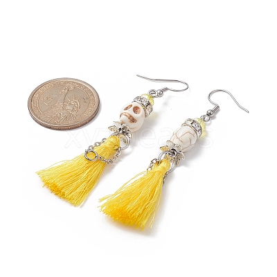 Synthetic Turquoise Skull Dangle Earrings EJEW-TA00235-04-1