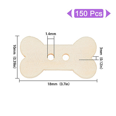 150Pcs 2-Hole Wooden Button BUTT-GO0002-05-1