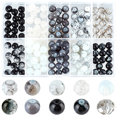200Pcs 10 Styles Mixed Styles Glass Round Bead Strands DGLA-SC0001-02-1