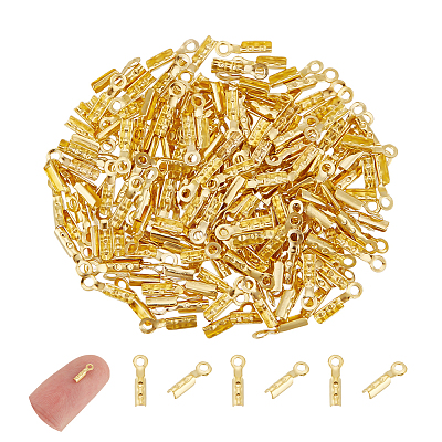 200Pcs Rack Plating Brass Folding Crimp Ends KK-UN0003-21-1