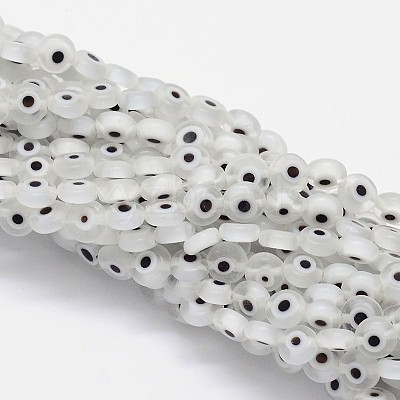 Handmade Evil Eye Lampwork Flat Round Bead Strands LAMP-L058-6mm-07-1