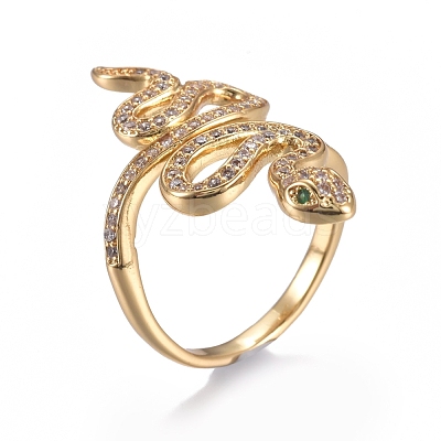 Brass Micro Pave Cubic Zirconia Cuff Rings RJEW-G108-06G-1