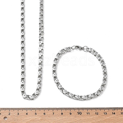 304 Stainless Steel Flower Link Chain Necklaces & Bracelets Sets SJEW-D091-04P-1