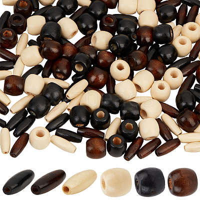 180Pcs 6 Styles Dyed Natural Wood Beads WOOD-PA0001-28-1