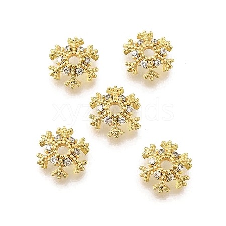 Snowflake Brass Micro Pave Clear Cubic Zirconia Bead Caps KK-K300-03B-G-1