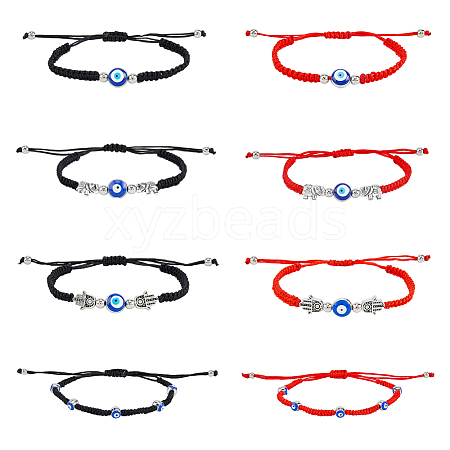 8Pcs 8 Style Lampwork Evil Eye Braided Bead Bracelets Set BJEW-FI0001-45-1