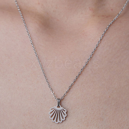 Non-Tarnish 201 Stainless Steel Hollow Shell Pendant Necklace NJEW-OY001-50-1