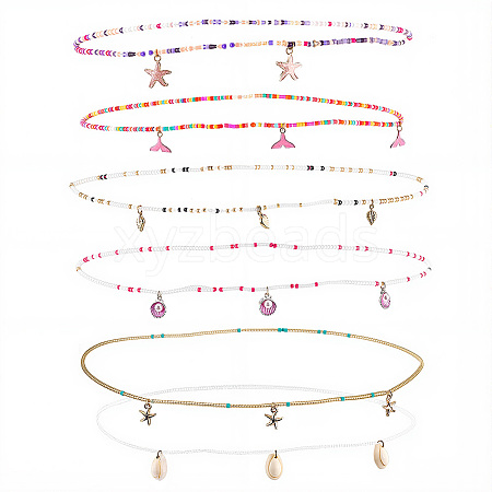 6Pcs 6 Styles Glass Seed Beads Stretch Waist Chains for Women AJEW-CY0001-17-1