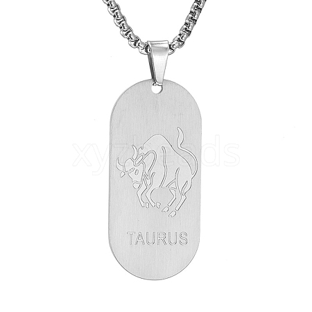 Stainless Ssteel Box Chain Oval with Constellation Pendant Necklaces for Men and Women PW-WG1F1EC-01-1