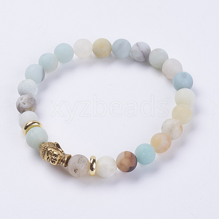 Natural Flower Amazonite Beads Stretch Bracelets BJEW-E325-D01-F-1