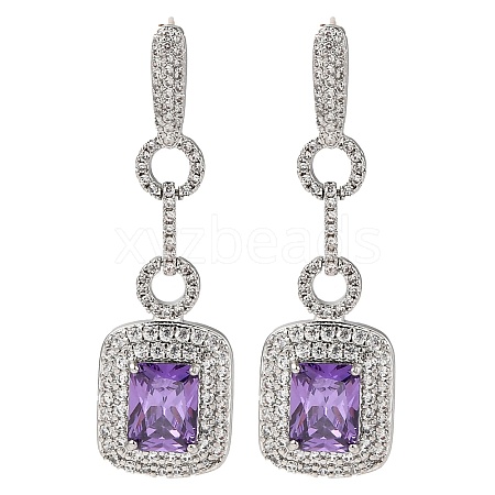 Brass Micro Pave Cubic Zirconia Dangle Stud Earrings EJEW-H014-15P-09-1