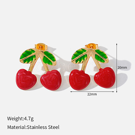 304 Stainless Steel Enamel Stud Earrings for Women WGA375D-02-1