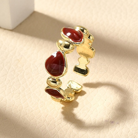 Brass Enamel Cuff Rings for Women RJEW-U040-01G-02-1