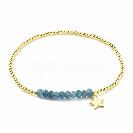 Natural Malaysia Jade(Dyed) Round Beaded Stretch Bracelet with 304 Stainless Steel Star Charms BJEW-JB08059-03-1