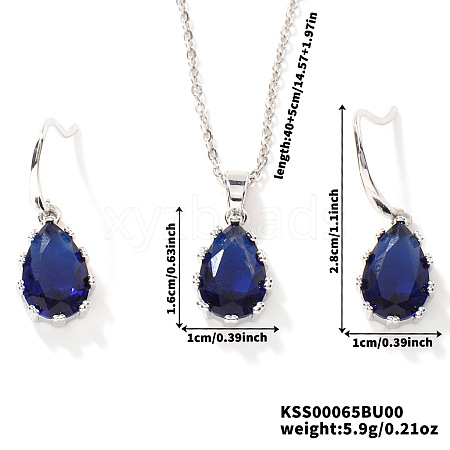 Brass Glass Teardrop Dangle Earrings & Pendant Necklaces Sets for Women SN7010-2-1