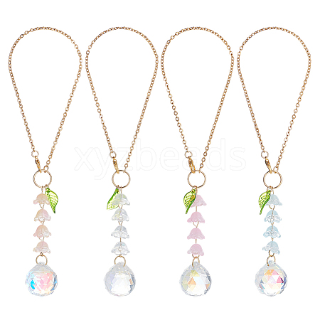 Teardrop Glass & Acrylic Flower Car Mirror Pendant Decorations HJEW-DR00051-1