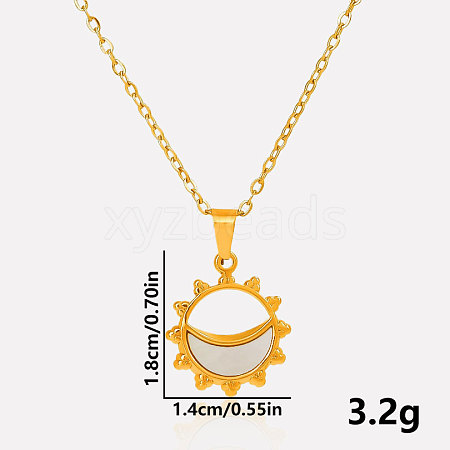 Stylish 304 Stainless Steel Pave Natural White Shell Crescent Moon Sun Pendant Necklaces BR0389-4-1