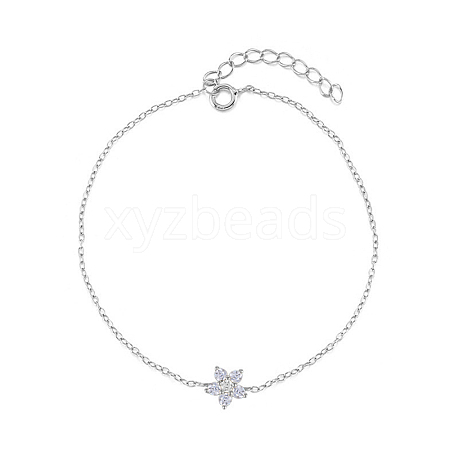 925 Sterling Silver Cubic Zirconia Flower Link Bracelets XT0862-2-1