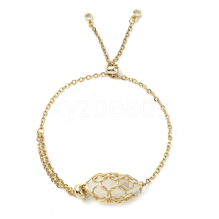 Natural Quartz Crystal Bullet Link Slider Bracelets BJEW-JB09902-04-1