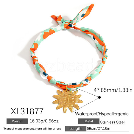 304 Stainless Steel Pendant Printed Scarf Necklaces FS-WGD2FA8-03-1