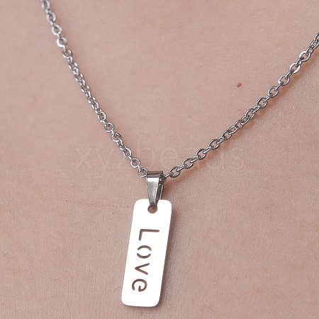 Non-Tarnish 201 Stainless Steel Hollow Word Love Pendant Necklace NJEW-OY001-26-1