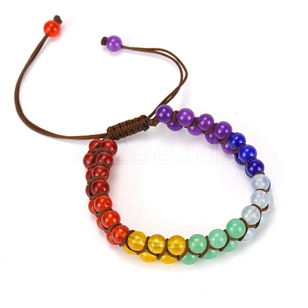 Colorful Dyed Natural Jabe Round Braided Bead Bracelet PW-WG99644-02-1