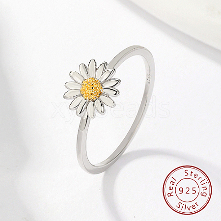 Anti-Tarnish Rhodium Plated 925 Sterling Silver Daisy Flower Finger Ring for Women KN3229-4-1