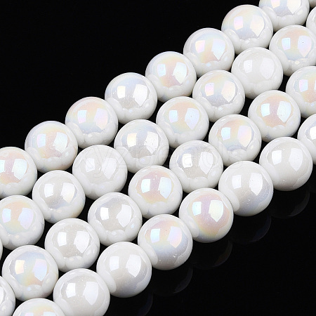 Electroplate Opaque Glass Beads Strands GLAA-T032-P8mm-AB02-1