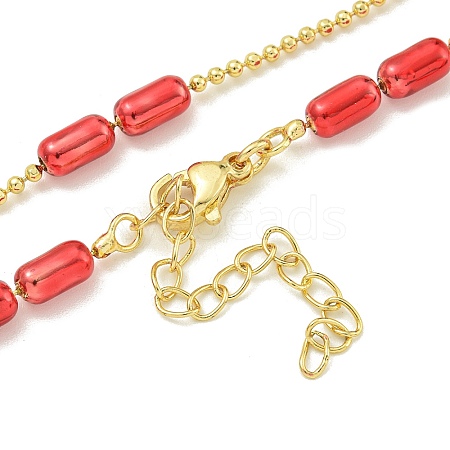 Brass Enamel Column Link Chain Necklaces NJEW-H039-05G-01-1