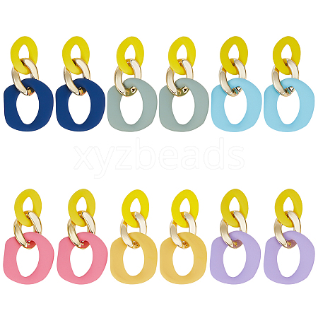 ANATTASOUL 6 Pairs 6 Colors Oval Acrylic Dangle Stud Earrings with Steel Iron Pins for Women EJEW-AN0004-12-1