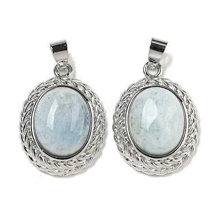 Natural Aquamarine Oval Pendants G-B079-02P-05-1