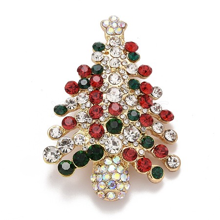 Colorful Christmas Tree Rhinestone Brooch JEWB-A004-10G-1