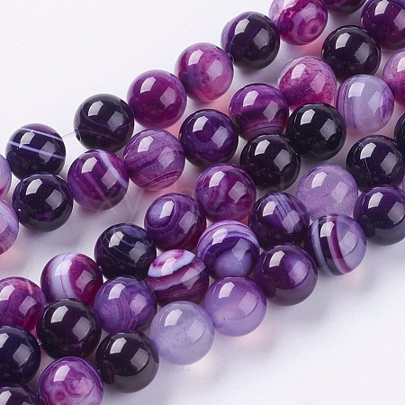 Round Dyed Natural Striped Agate/Banded Agate Beads Strands X-G-G582-8mm-05-1