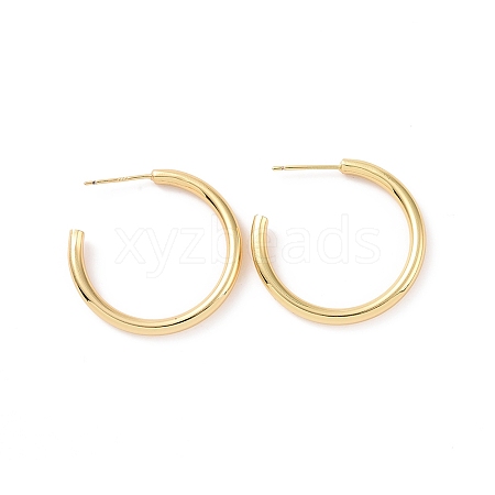 Brass Simple Ring Stud Earrings EJEW-P206-06G-1