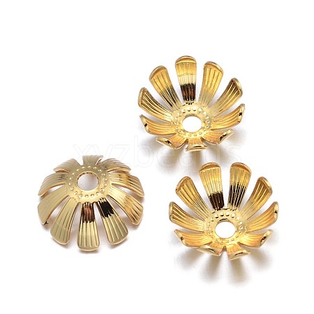 Multi-Petal Flower Brass Bead Caps KK-F0317-05G-NR-1