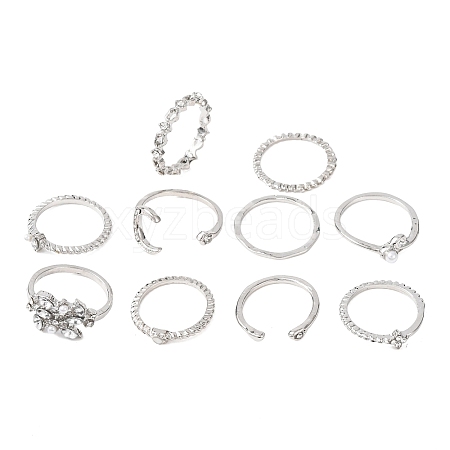 10Pcs Alloy with Crystal Rhinestone Finger Rings WG3531F-03-1