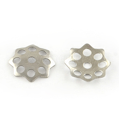 Tarnish Resistant 8-Petal Hollow Flower Smooth Surface 304 Stainless Steel Bead Caps STAS-R065-54-1