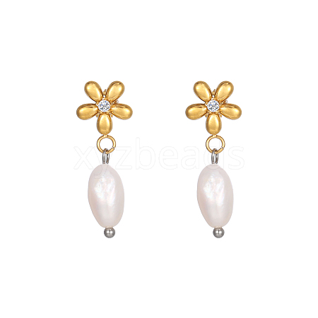 Elegant Stainless Steel Earrings with Natural Pearls for Daily Wear GE0361-1-1