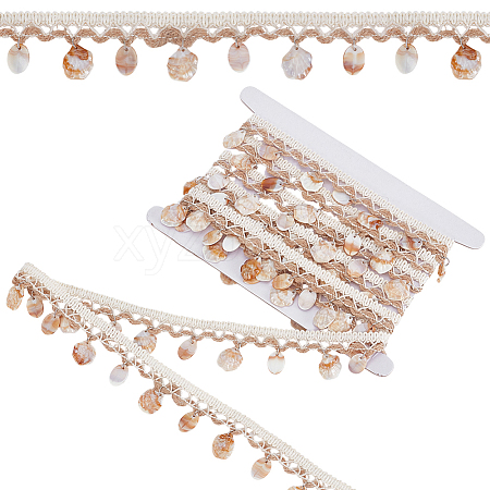4 Yards Cotton Thread & Linen & Shell Beaded Trim Ribbon OCOR-DR0001-24B-1