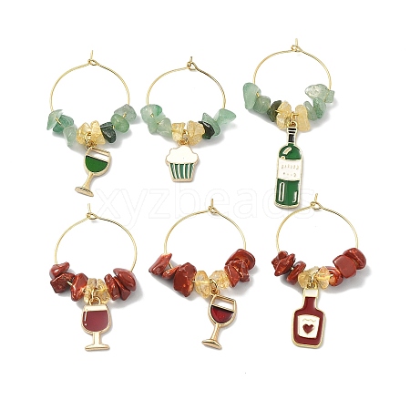 Natural Dyed Howlite & Green Aventurine & Citrine Chip Wine Glass Charms AJEW-JO00202-1