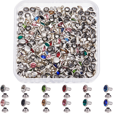 120 Sets 12 Colors Brass Rhinestone Rivets FIND-CY0001-60-1
