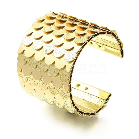 Alloy European American Exaggerated Open Cuff Fish Scale Pattern Bangles for Women BJEW-L697-002G-1