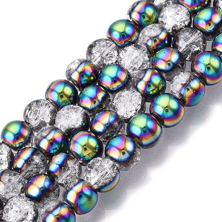 Electroplated Crackle Glass Beads Strands EGLA-N014-6mm-06-1