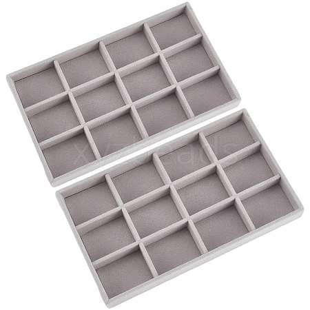 12 Grids Rectangle Wood Covered with Velvet Jewelry Trinket Display Trays AJEW-WH20054-062F-02-1