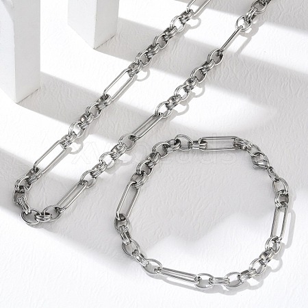 304 Stainless Steel Paperclip & Rolo Chain Necklace and Bracelet Set SJEW-D091-02P-1