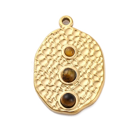 304 Stainless Steel Natural Tiger Eye Pendants STAS-H235-09G-02-1