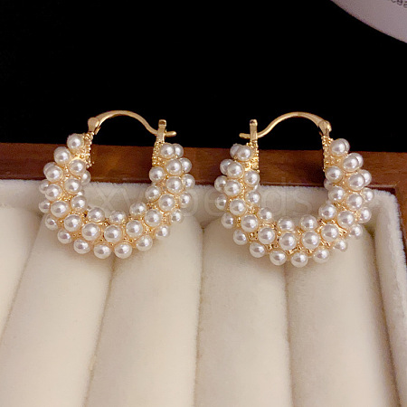 Flat Round Alloy Plastic Imitation Pearl Hoop Earrings FS-WG2046F-01-1