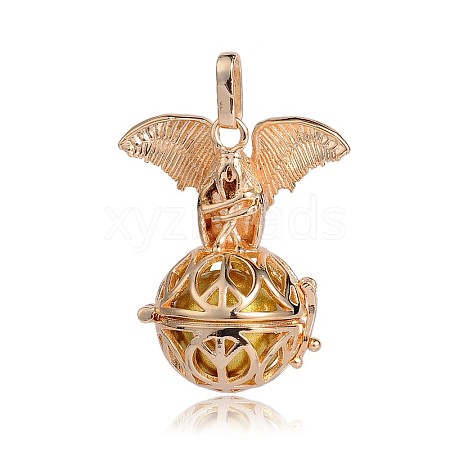 Golden Plated Brass Hollow Round Cage Pendants KK-J252-04G-1