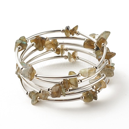5-Loop Natural Labradorite Chip Beaded Wrap Bracelets for Women BJEW-JB01517-07-1